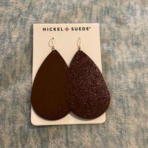 Cocoa Teardrop Nickel and Suede Earrings